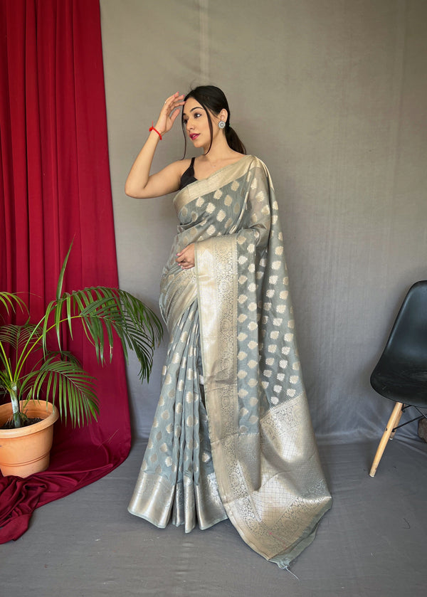 Grey Man Mohini Cotton Muslin Woven Saree Clothsvilla