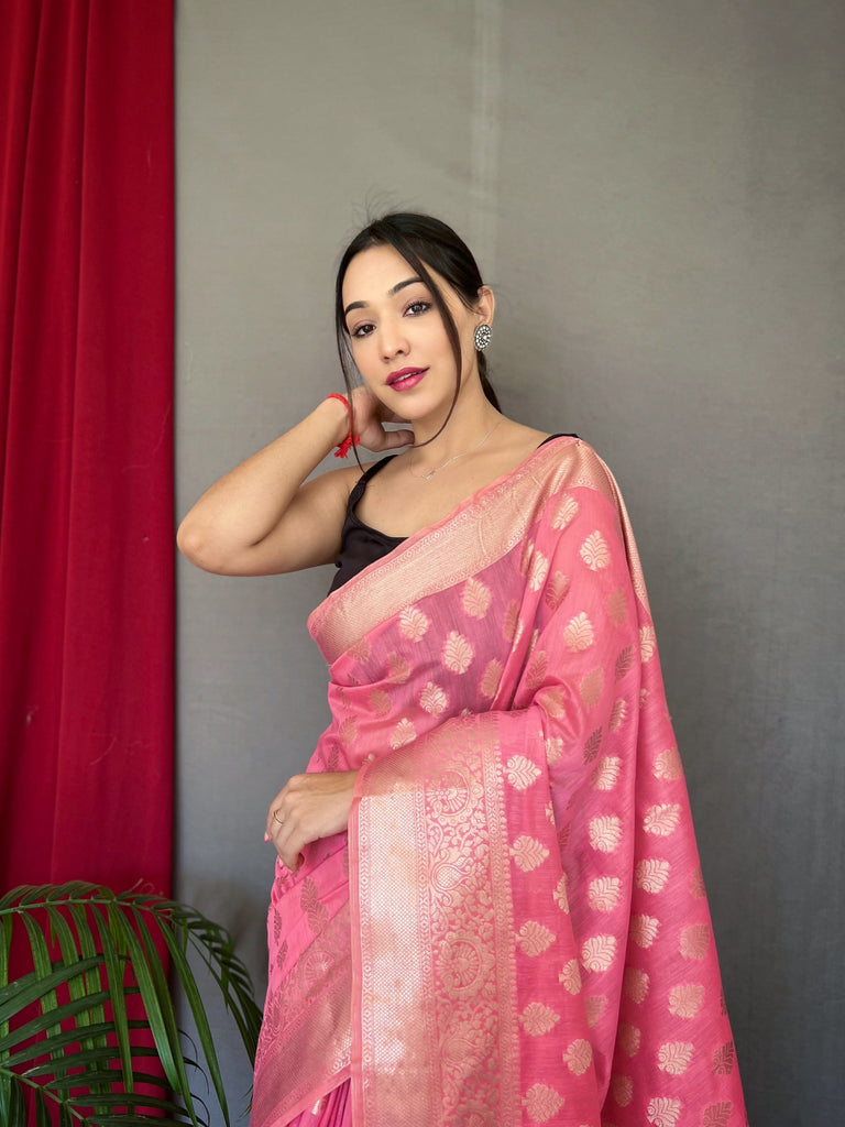 Pink Man Mohini Cotton Muslin Woven Saree Clothsvilla