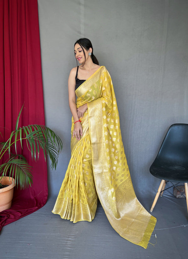Yellow Man Mohini Cotton Muslin Woven Saree Clothsvilla