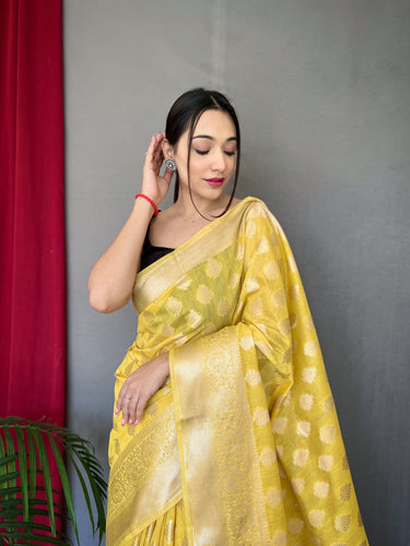 Yellow Man Mohini Cotton Muslin Woven Saree Clothsvilla