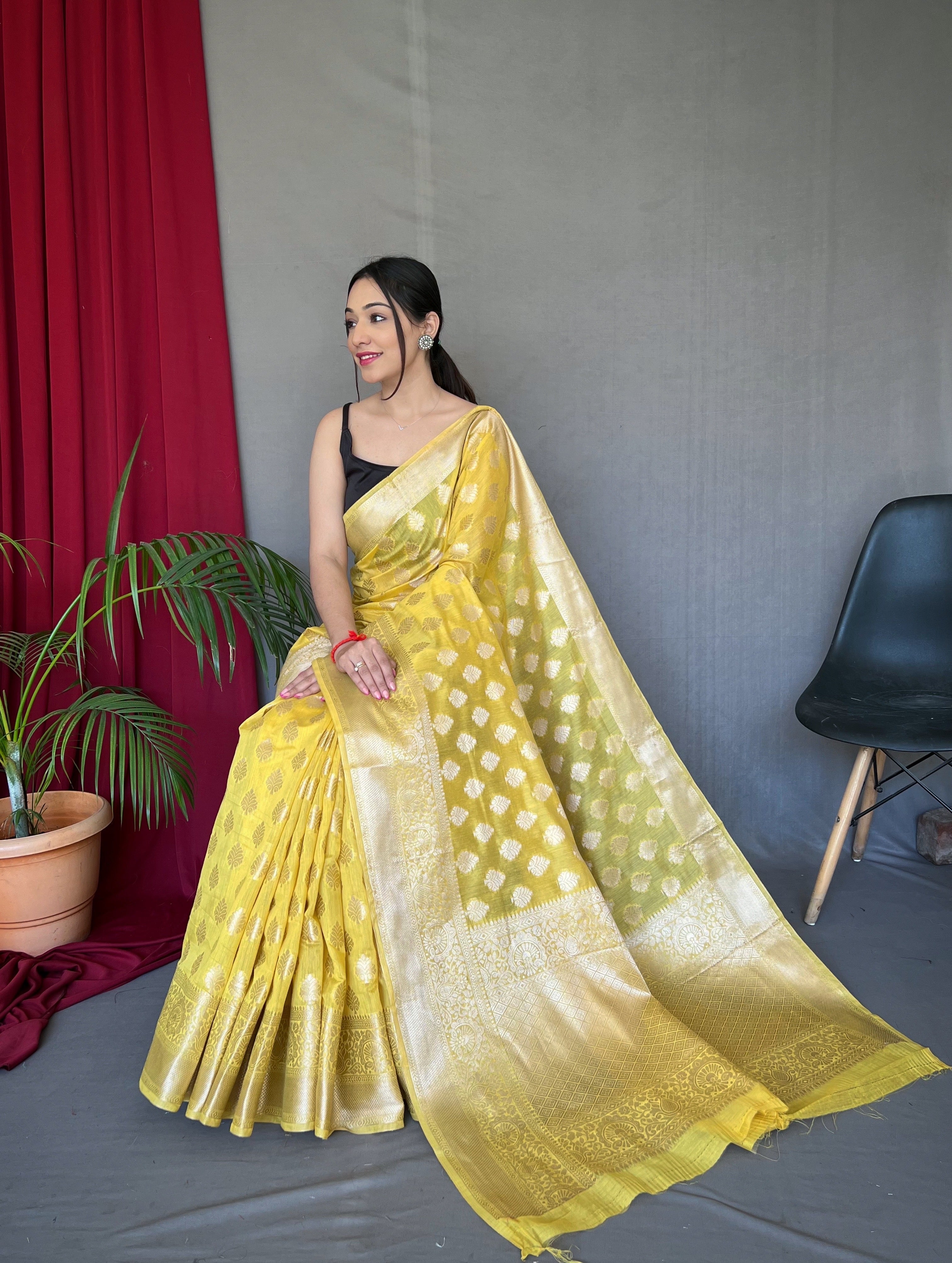 Yellow Man Mohini Cotton Muslin Woven Saree Clothsvilla