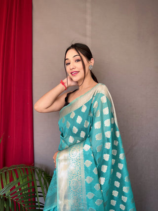 Fountain Blue Man Mohini Cotton Muslin Woven Saree Clothsvilla