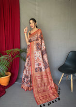 Load image into Gallery viewer, Light Brown Ajrakh Carpet Silk Cotton Printed Saree Clothsvilla