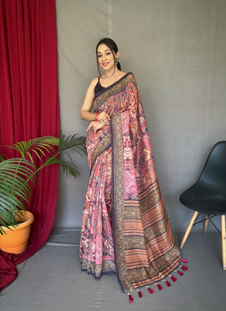 Pink Brown Ajrakh Carpet Silk Cotton Printed Saree Clothsvilla