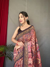 Load image into Gallery viewer, Pink Brown Ajrakh Carpet Silk Cotton Printed Saree Clothsvilla