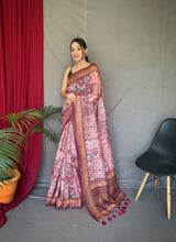 Load image into Gallery viewer, Baby Pink Ajrakh Carpet Silk Cotton Printed Saree Clothsvilla