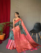 Load image into Gallery viewer, Marble Blue Pink Kora Muslin Kalamkari Silk Woven Saree Clothsvilla
