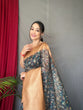 Load image into Gallery viewer, Deep Blue Peach Kora Muslin Kalamkari Silk Woven Saree Clothsvilla