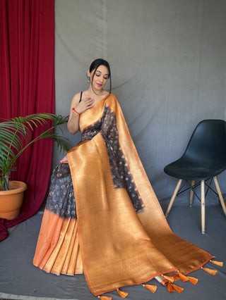 Black Peach Kora Muslin Kalamkari Silk Woven Saree Clothsvilla