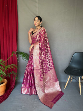 Burgundy Jhalak Cotton Linen Jaal Woven Saree Clothsvilla