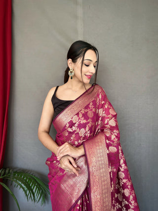 Burgundy Jhalak Cotton Linen Jaal Woven Saree Clothsvilla