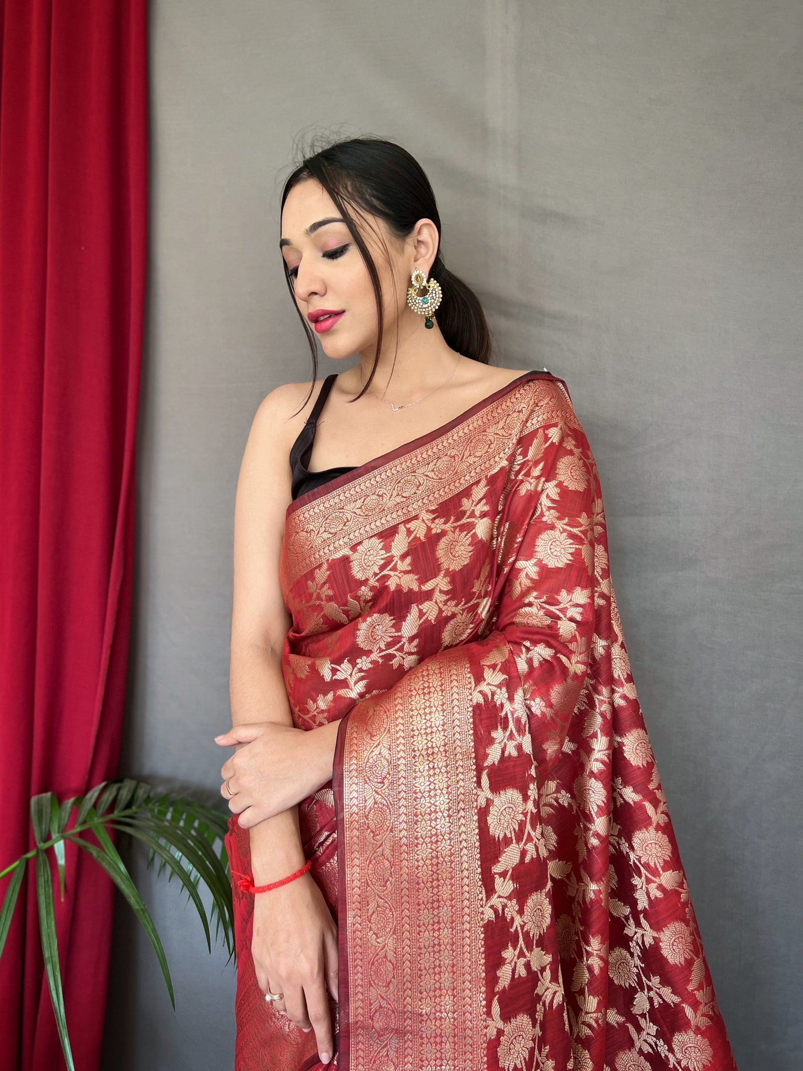 Maroon Jhalak Cotton Linen Jaal Woven Saree Clothsvilla