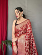 Load image into Gallery viewer, Maroon Jhalak Cotton Linen Jaal Woven Saree Clothsvilla