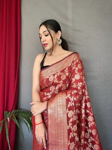 Maroon Jhalak Cotton Linen Jaal Woven Saree Clothsvilla