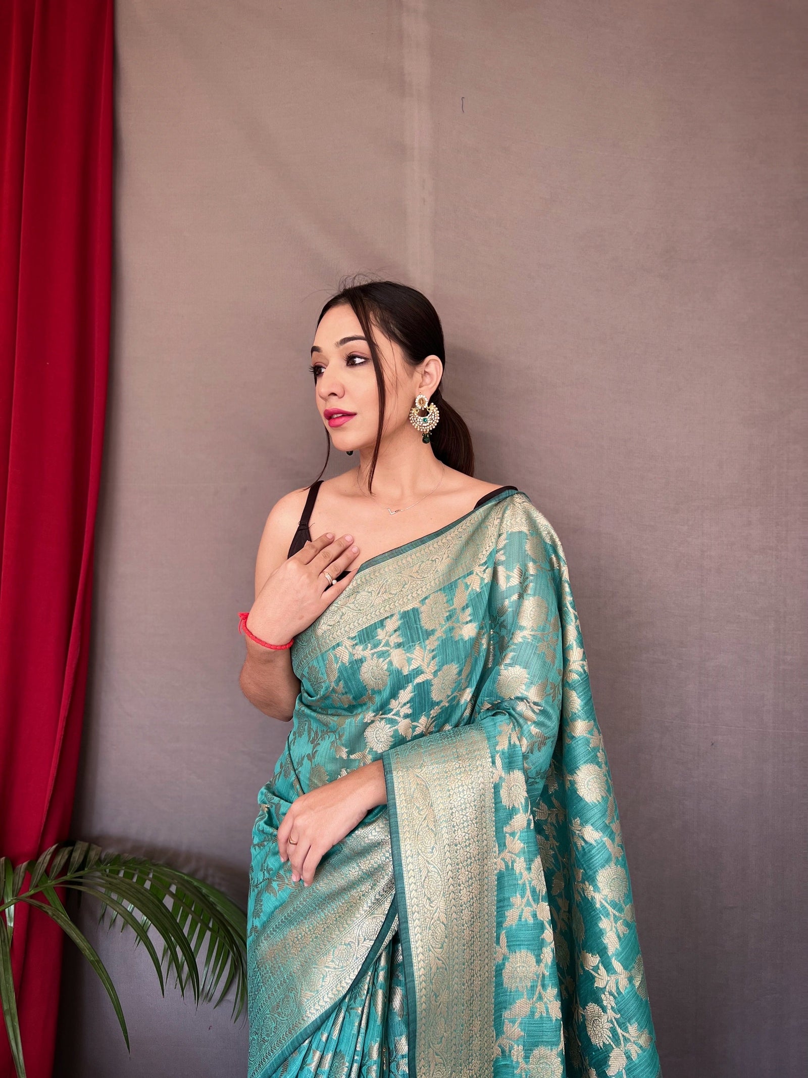 Sea Green Jhalak Cotton Linen Jaal Woven Saree Clothsvilla