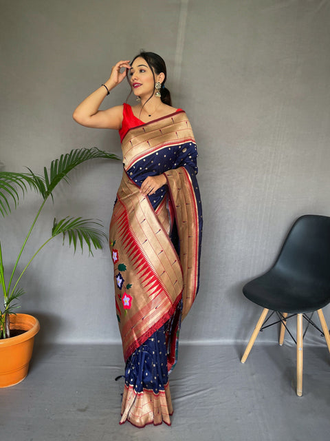 Polka Paithani Silk Woven Saree Navy Blue Clothsvilla Main image