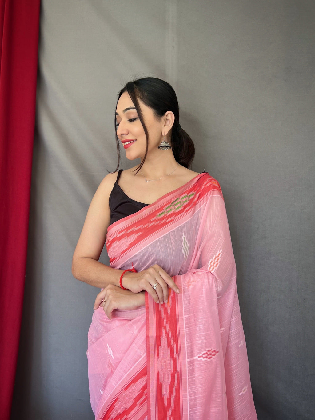 Pink Cotton Ikat Woven Saree Clothsvilla