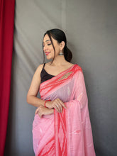 Load image into Gallery viewer, Pink Cotton Ikat Woven Saree Clothsvilla
