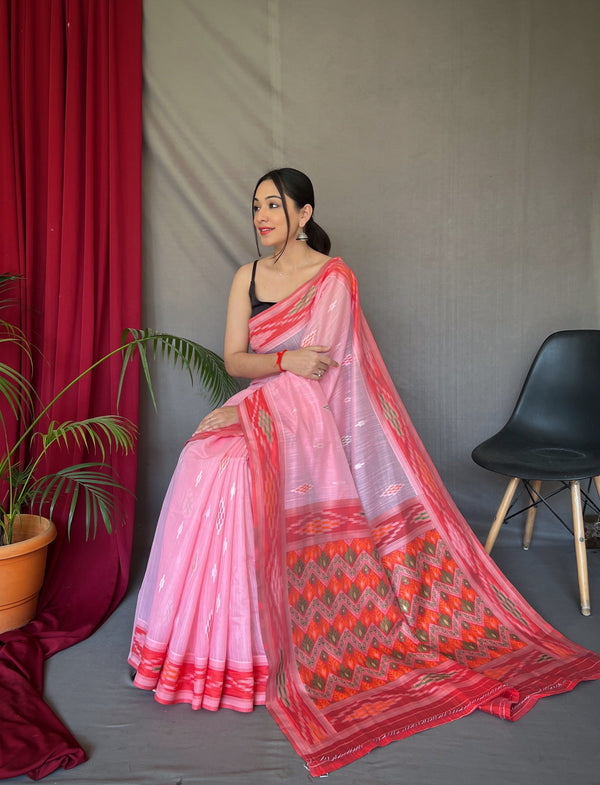 Pink Cotton Ikat Woven Saree Clothsvilla