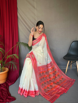 White Cotton Ikat Woven Saree Clothsvilla