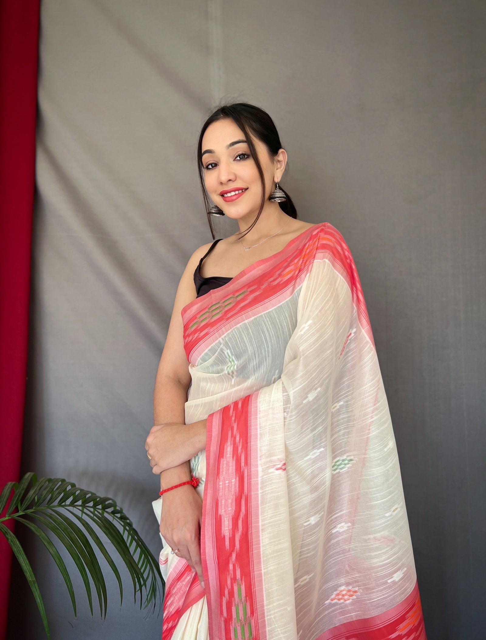 White Cotton Ikat Woven Saree Clothsvilla