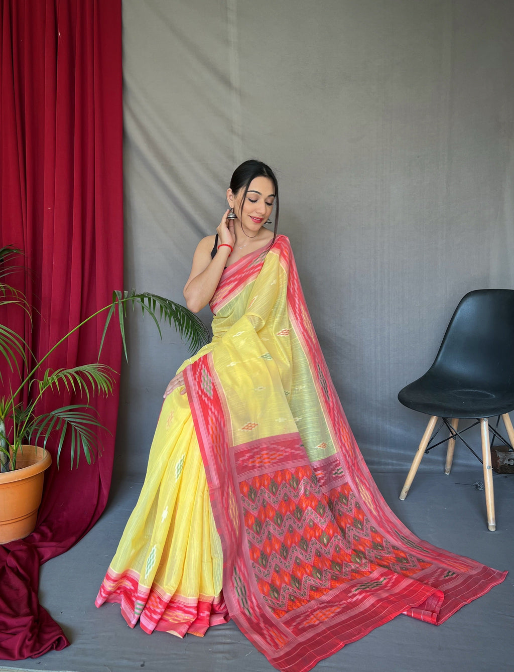 Yellow Cotton Ikat Woven Saree Clothsvilla