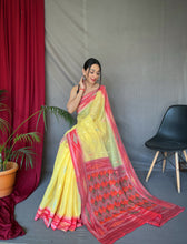 Load image into Gallery viewer, Yellow Cotton Ikat Woven Saree Clothsvilla