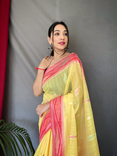 Yellow Cotton Ikat Woven Saree Clothsvilla