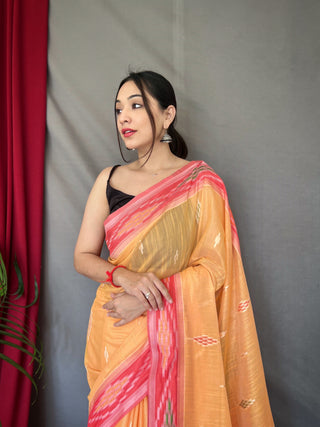 Orange Cotton Ikat Woven Saree Clothsvilla