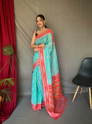 Blue Cotton Ikat Woven Saree Clothsvilla