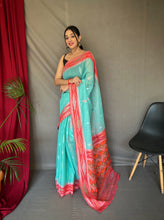 Load image into Gallery viewer, Blue Cotton Ikat Woven Saree Clothsvilla