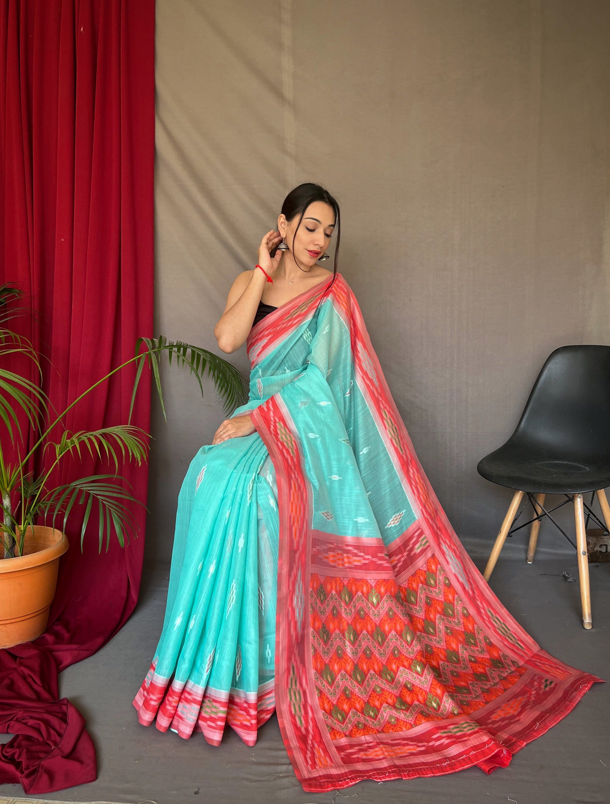 Blue Cotton Ikat Woven Saree Clothsvilla