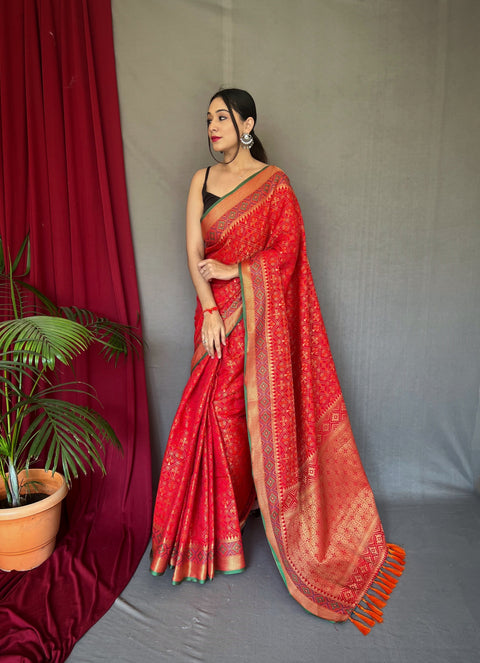Red Rajkoti Patola Silk Woven Saree Clothsvilla Main image