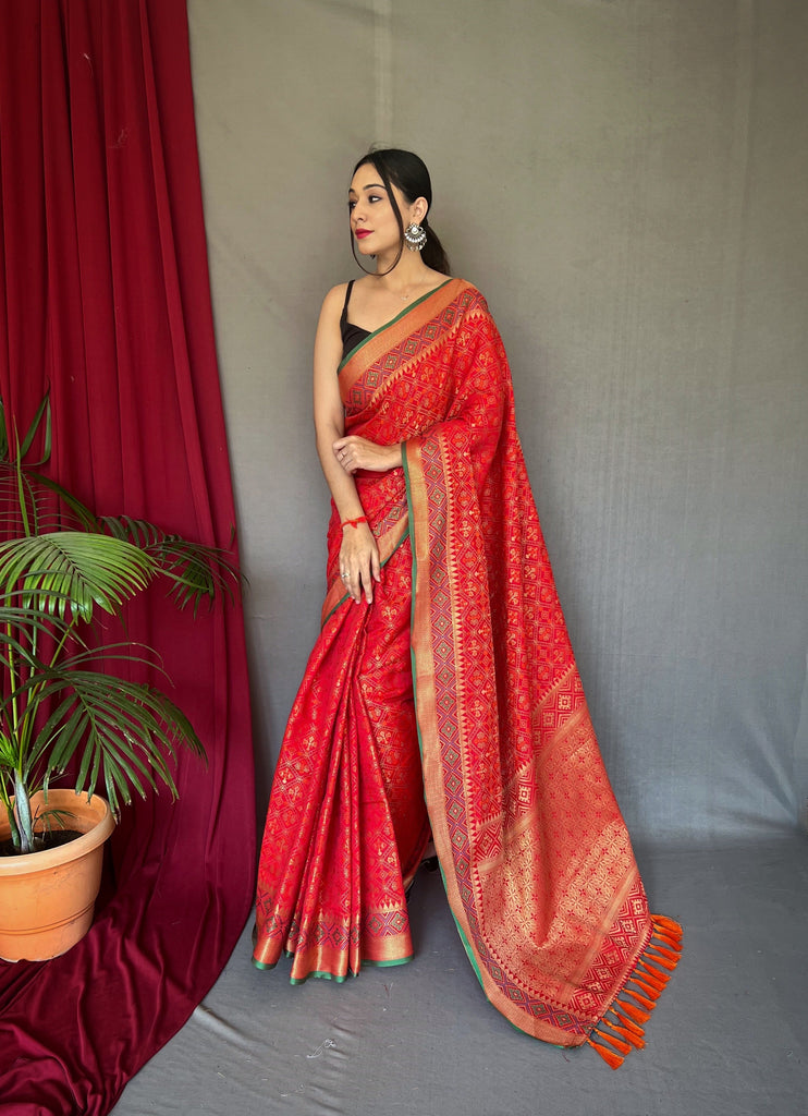 Red Rajkoti Patola Silk Woven Saree Clothsvilla