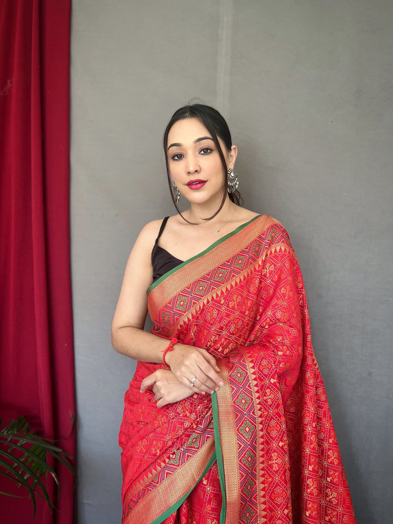 Red Rajkoti Patola Silk Woven Saree Clothsvilla