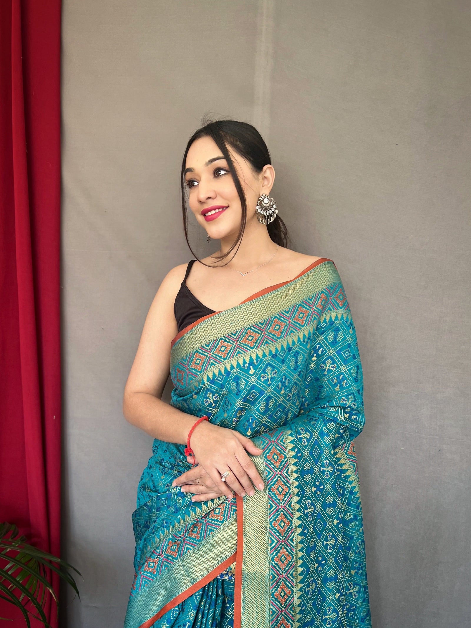 Cyan Blue Rajkoti Patola Silk Woven Saree Clothsvilla