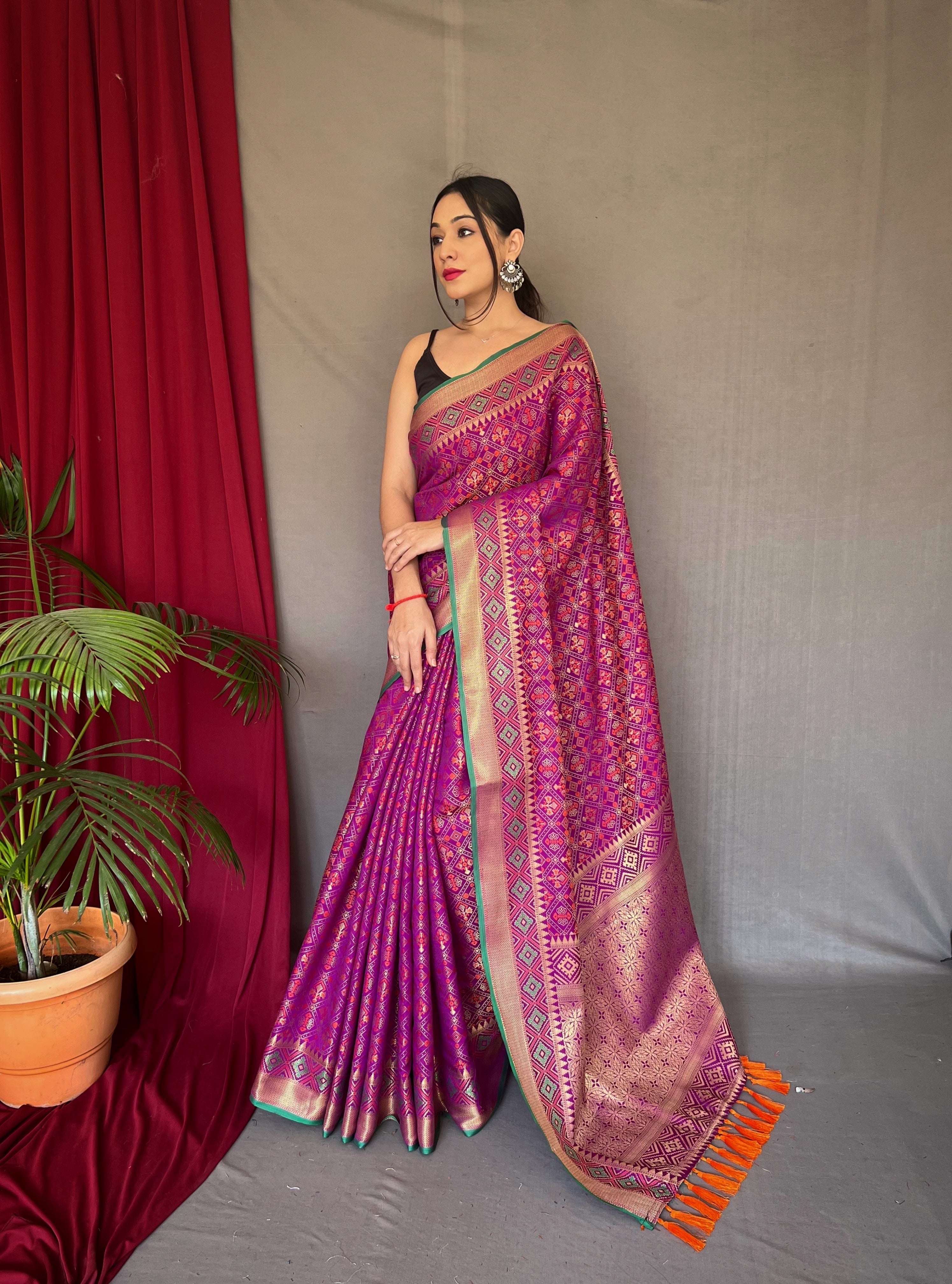 Magenta Purple Rajkoti Patola Silk Woven Saree Clothsvilla Main image