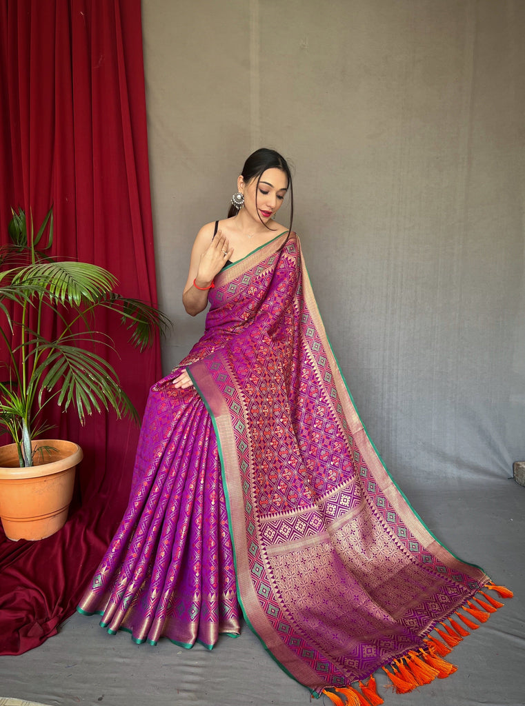 Magenta Purple Rajkoti Patola Silk Woven Saree Clothsvilla