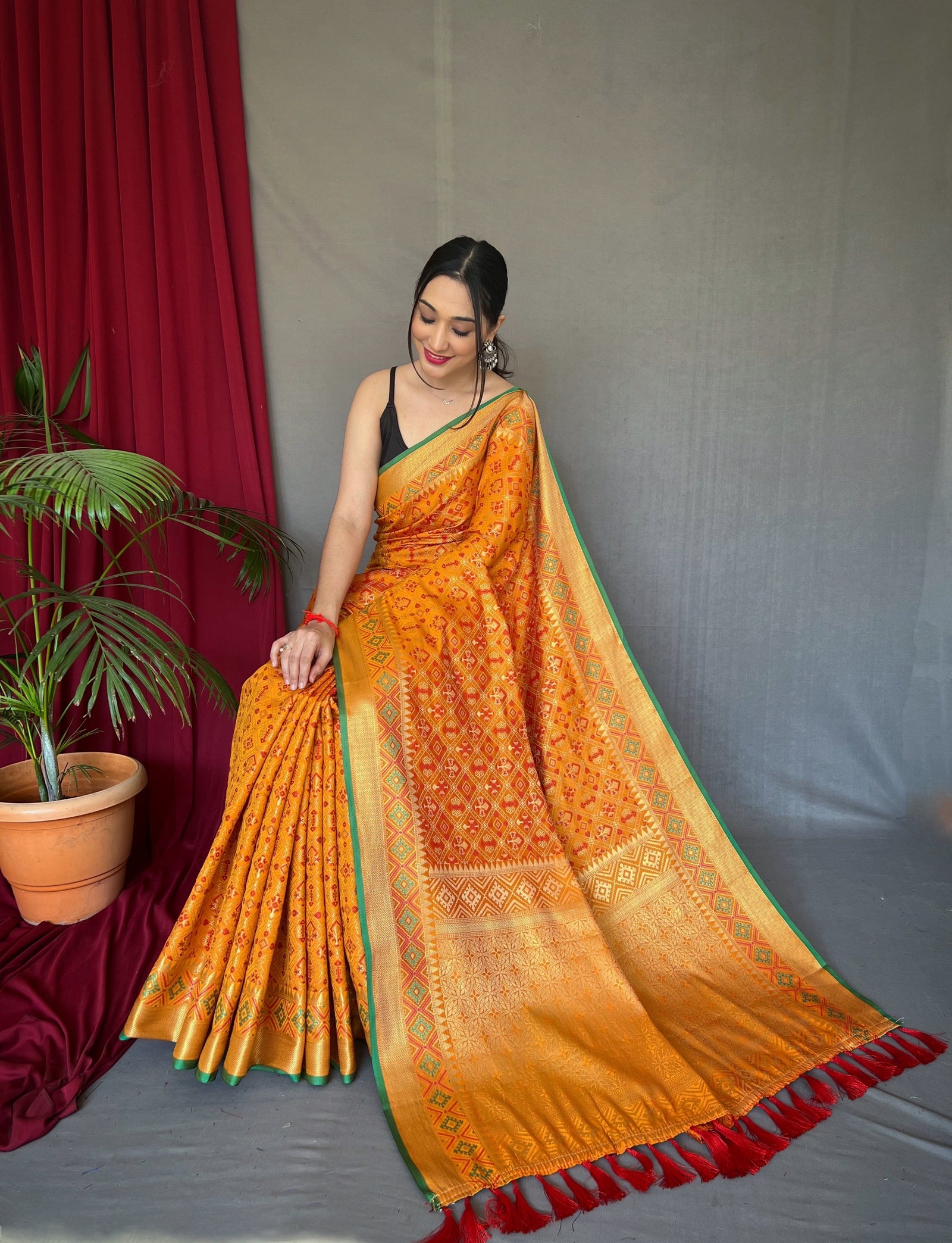 Mustard Yellow Rajkoti Patola Silk Woven Saree Clothsvilla