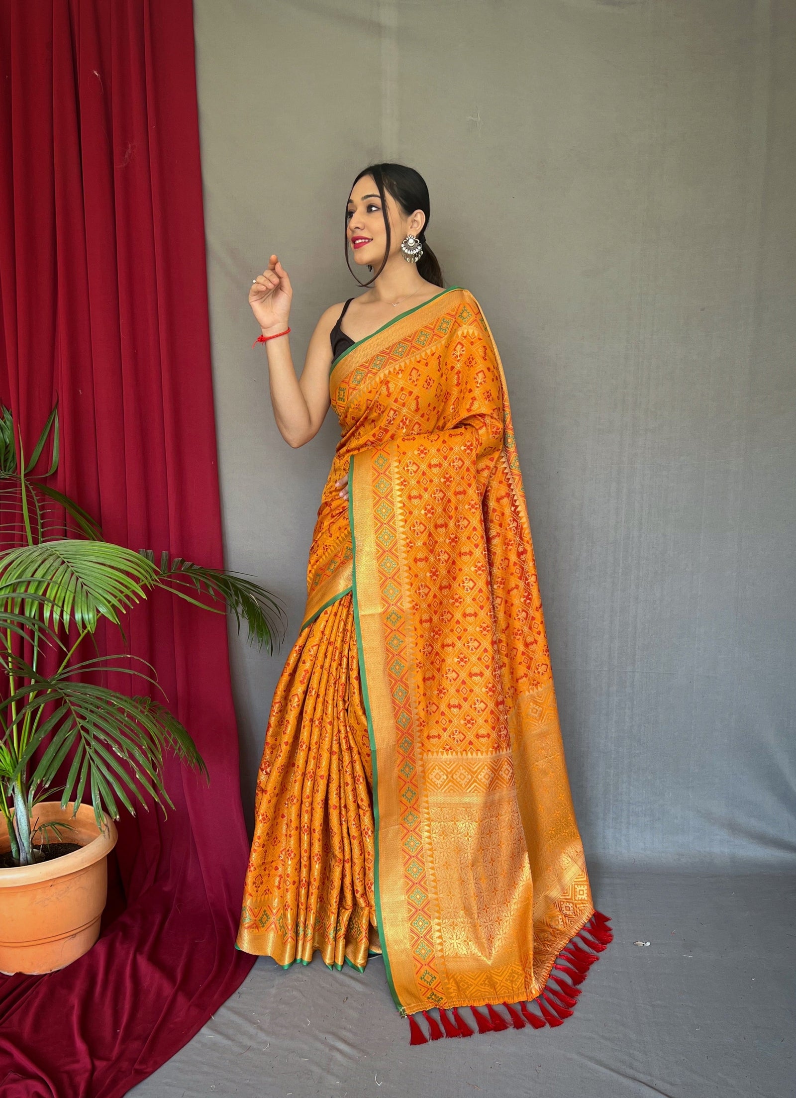 Mustard Yellow Rajkoti Patola Silk Woven Saree Clothsvilla