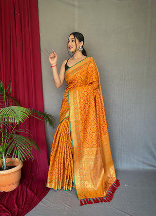 Mustard Yellow Rajkoti Patola Silk Woven Saree Clothsvilla