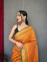 Load image into Gallery viewer, Mustard Yellow Rajkoti Patola Silk Woven Saree Clothsvilla