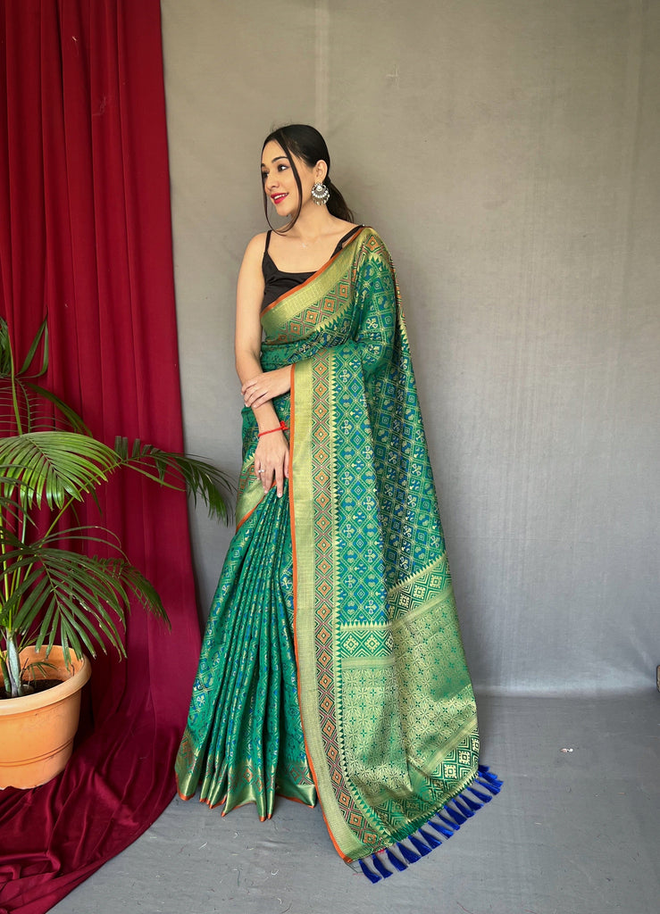 Green Rajkoti Patola Silk Woven Saree Clothsvilla