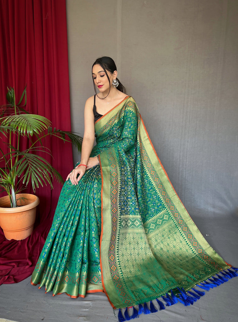 Green Rajkoti Patola Silk Woven Saree Clothsvilla