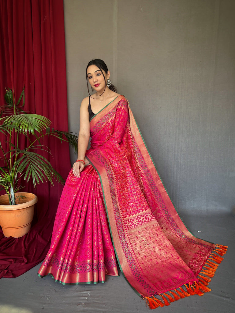 Pink Rajkoti Patola Silk Woven Saree Clothsvilla