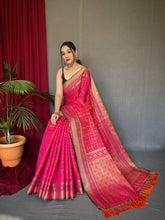 Load image into Gallery viewer, Pink Rajkoti Patola Silk Woven Saree Clothsvilla