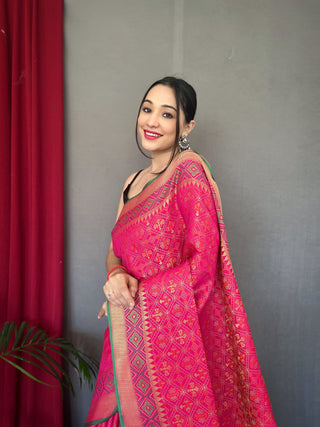 Pink Rajkoti Patola Silk Woven Saree Clothsvilla
