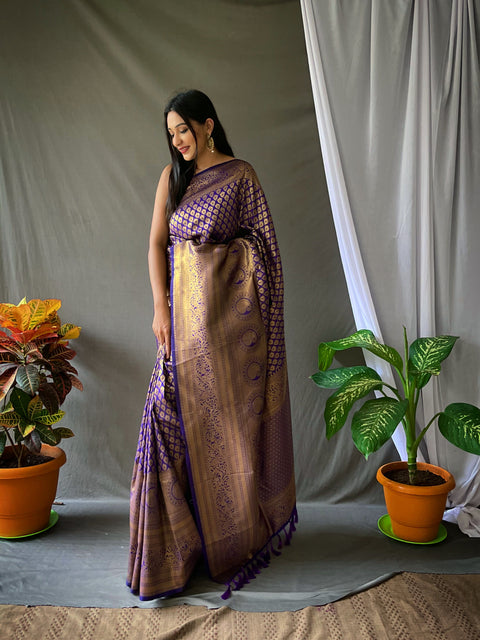 Pure Kanjeevaram Silk #1 Violet Clothsvilla Main image