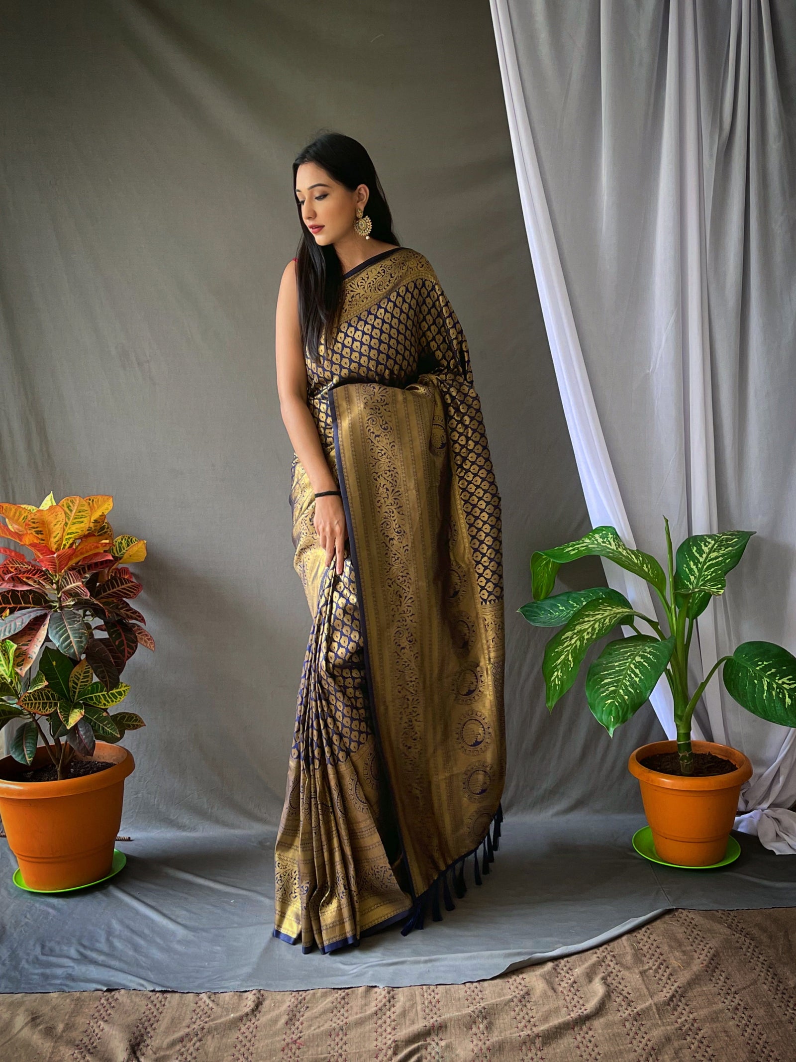 Pure Kanjeevaram Silk #1 Navy Blue Clothsvilla
