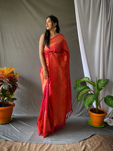 Red Saree in Paithani Silk for Women